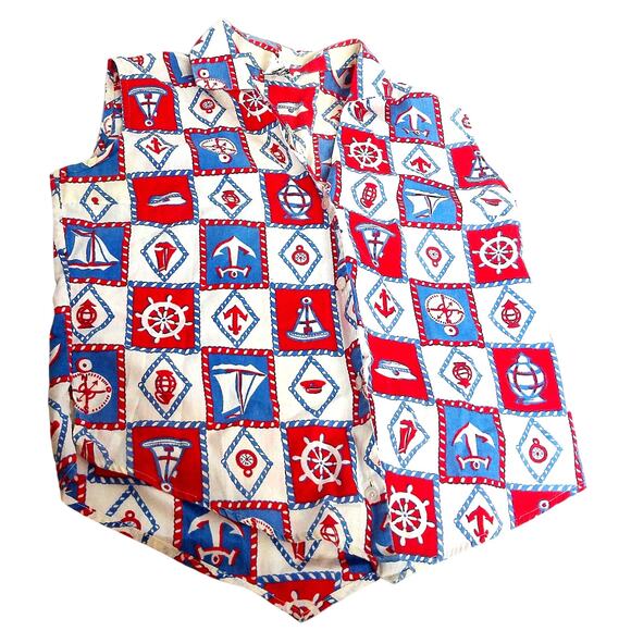 Vintage Sanfordized Nautical Anchor Novelty Sleeveless Button Down Top Size 10 - Picture 1 of 6